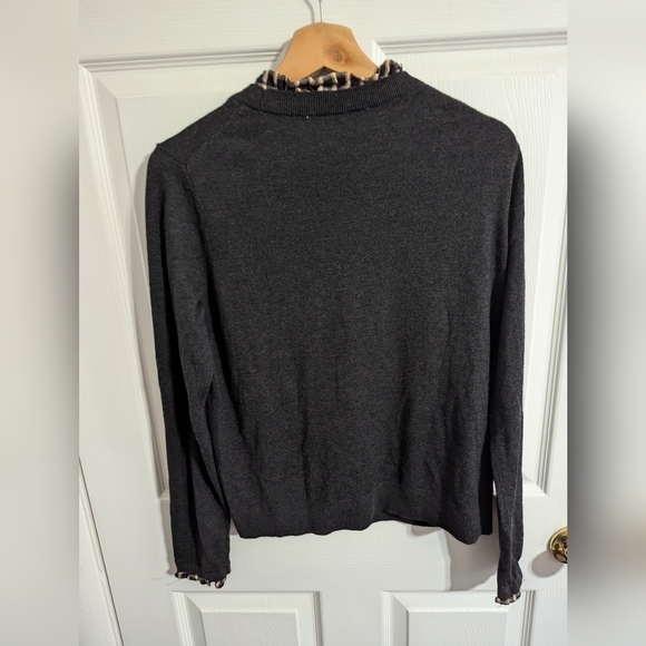 Ann Taylor LOFT Womens Medium Sweater Gray Wool Blend Plaid Collar Top - Picture 2 of 5